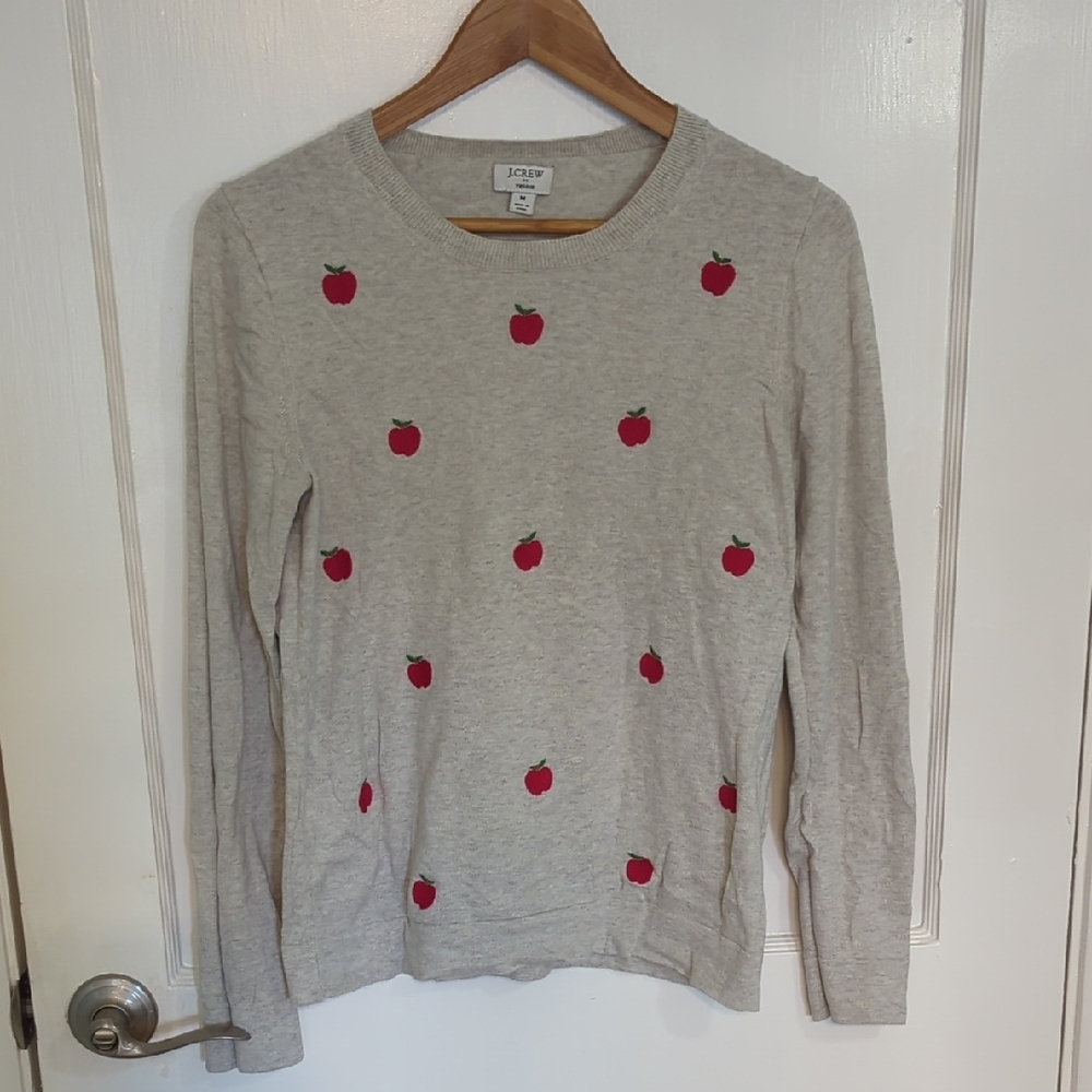 J.Crew Light Gray Sweater with Red Apple Design